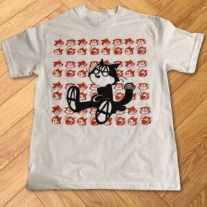 Black Cat Cartoon Graphic T-Shirt Funny Retro Style Cat Illustration Tee